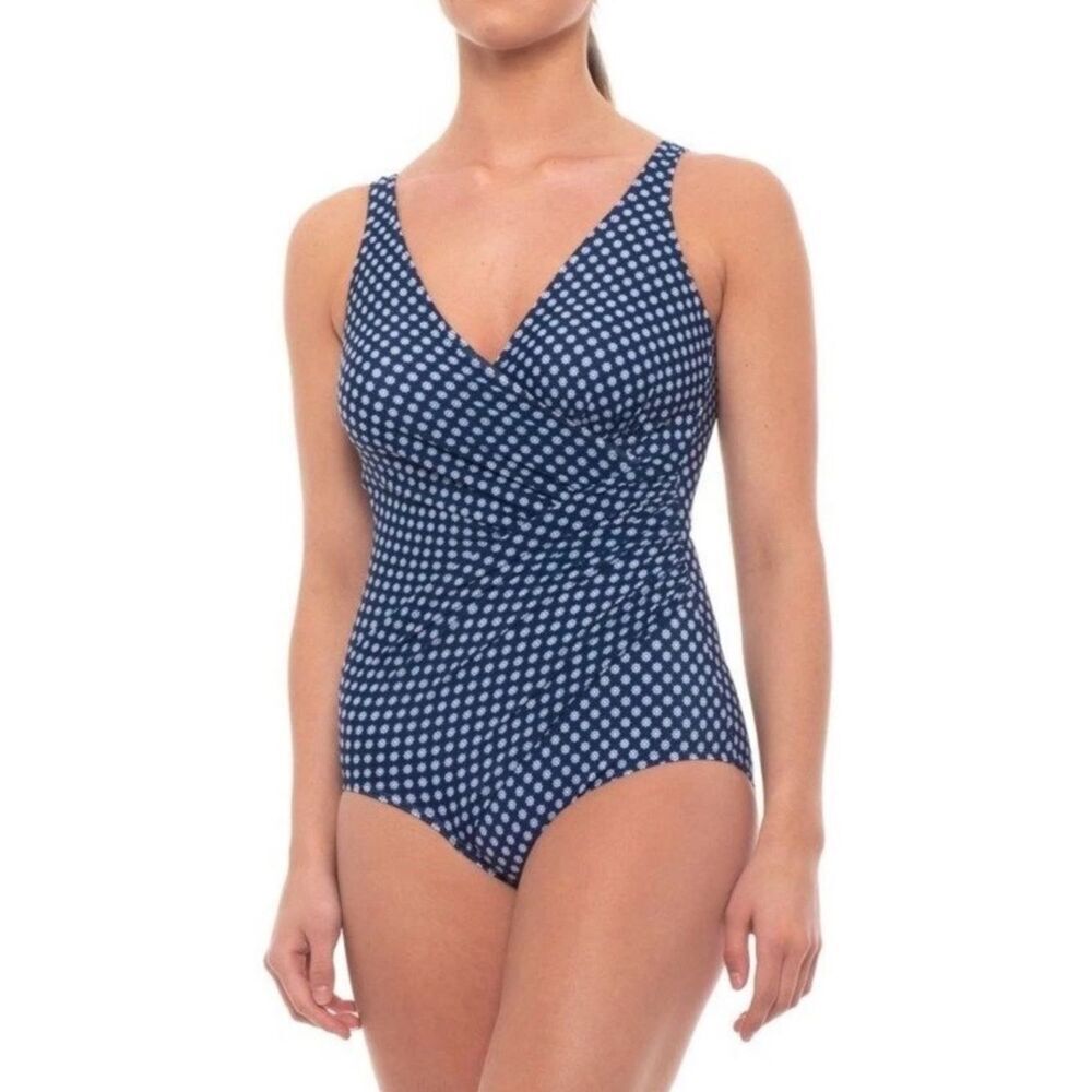 Miraclesuit Blue White Ship's Wheel Surplice One Piece Swimsuit Size 12